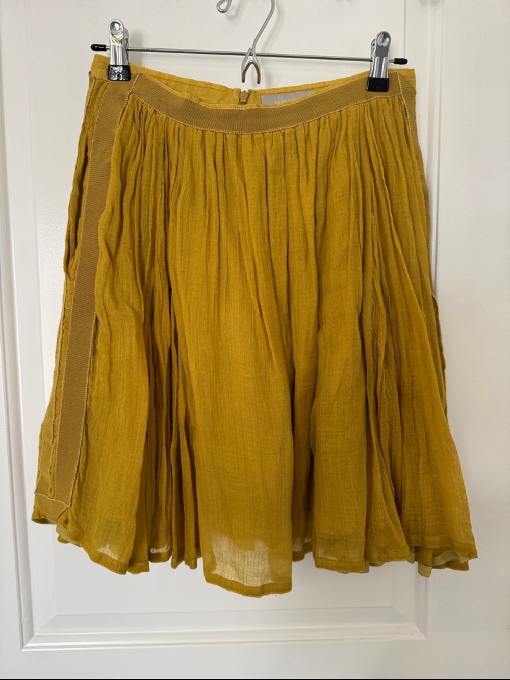 Willow Silk/Cotton Mustard Yellow Pleated Midi Skirt
